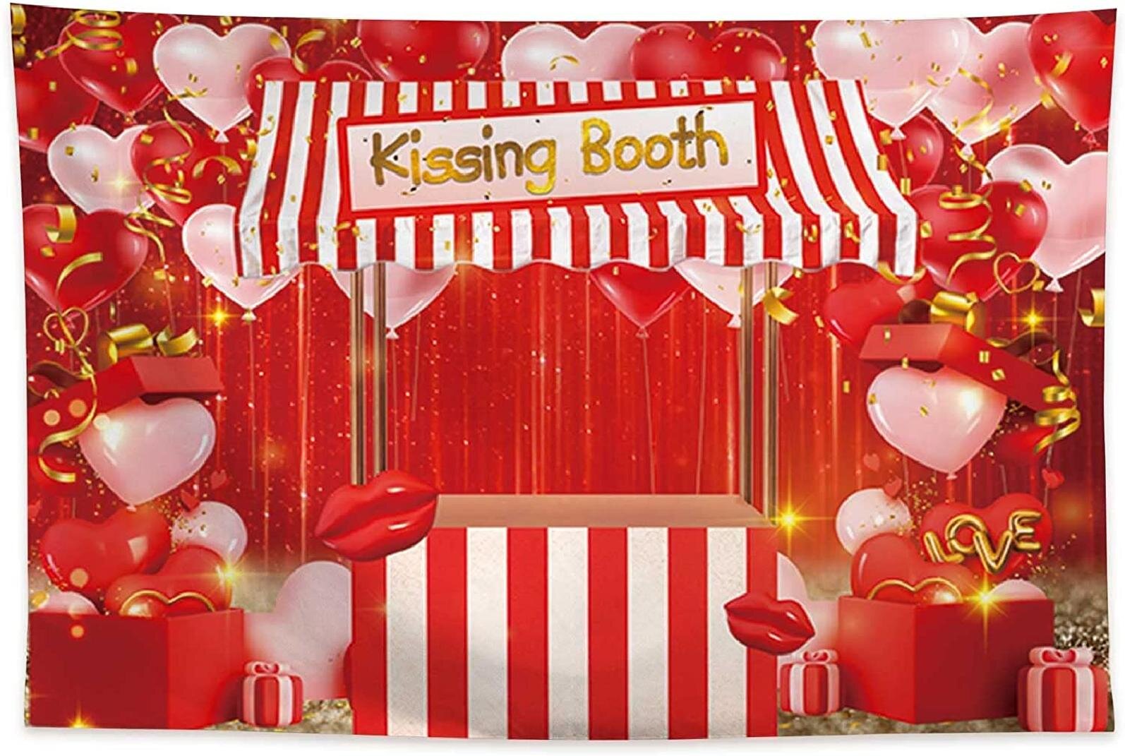 Wooden Board Photography Backdrop Valentines Day Party Banner Decorations Polyester 7x5ft Love Red Heart for Baby Girls Birthday Baby Shower Photo Background Photo Booths Props Supplies