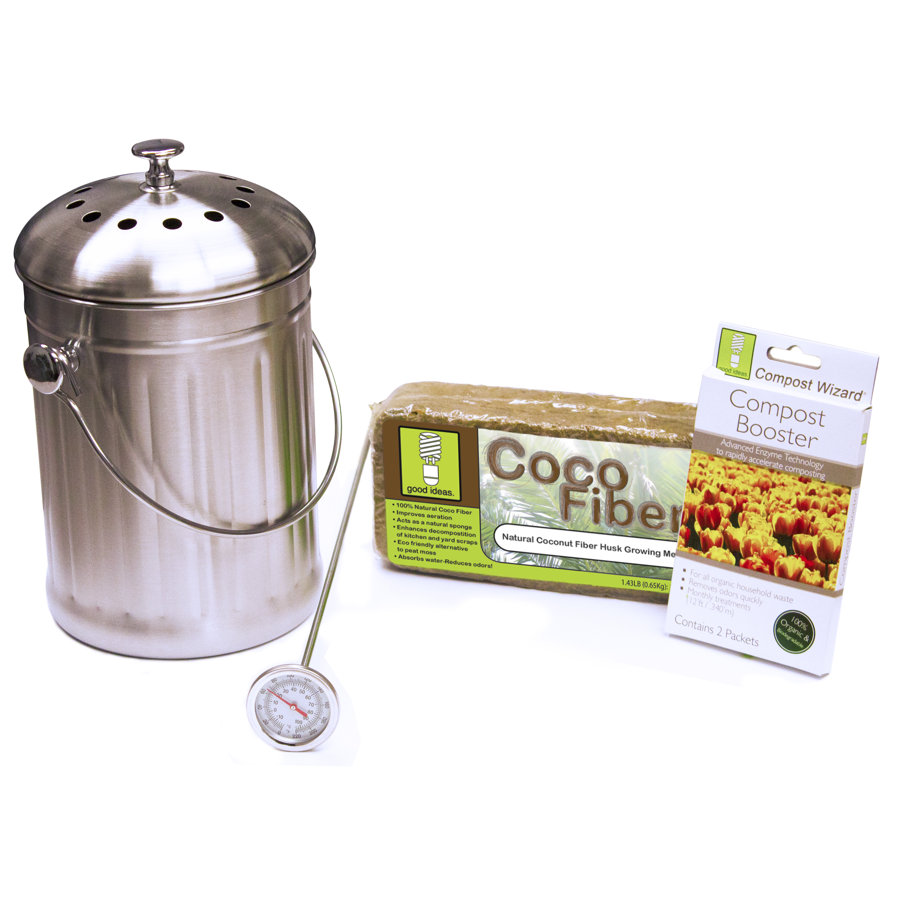 Compost Wizard .75 Gal. Essentials Kit Stainless Steel with Booster Kit
