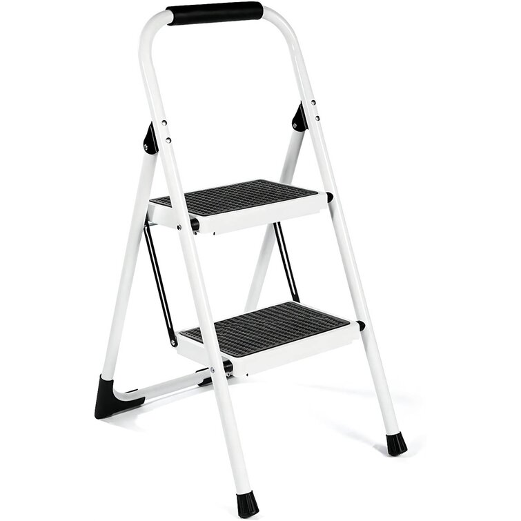 Folding Step Stool Steel Platform Two Step Compact Working Ladder Portable New 