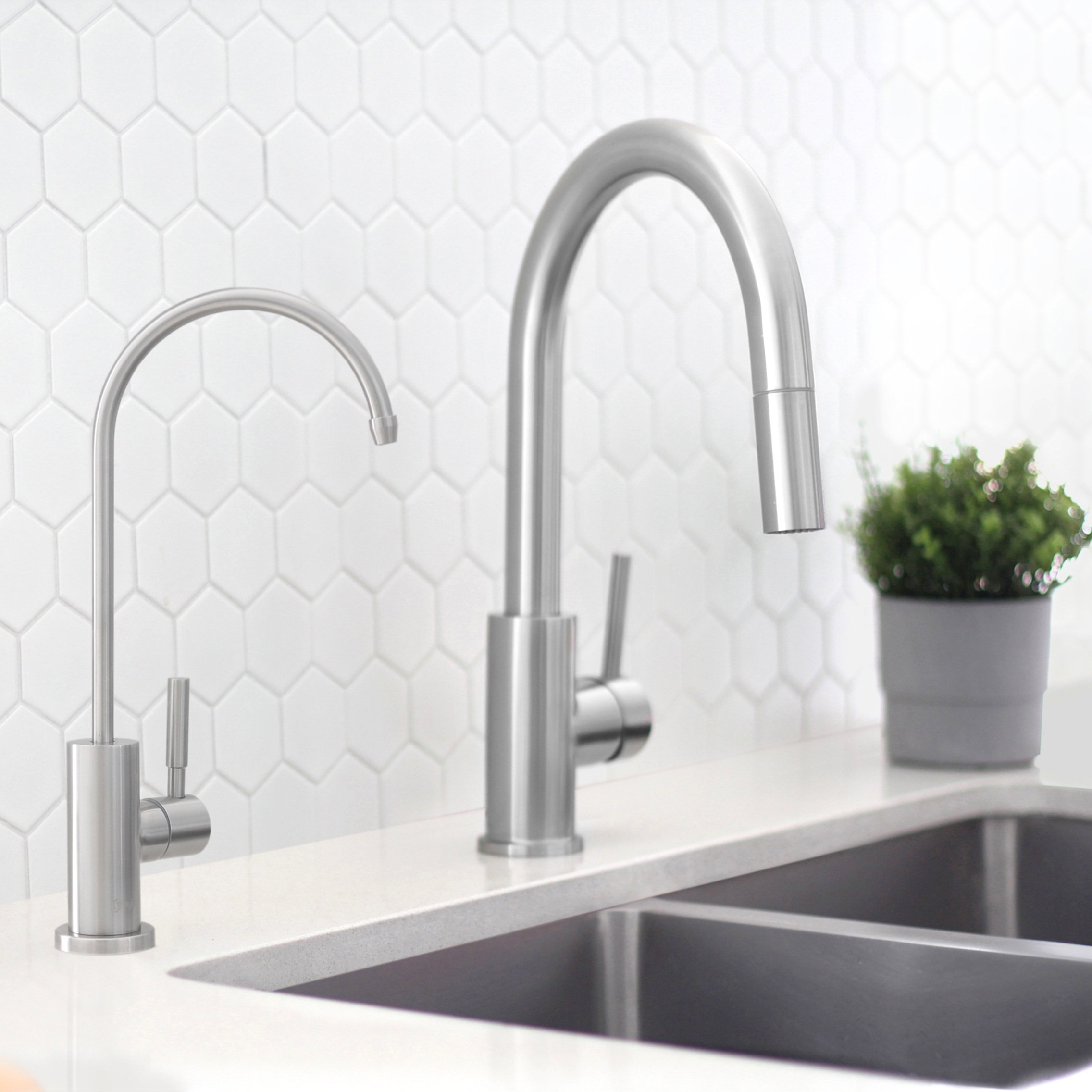 TJJL Kitchen Tap Kitchen Faucet Dual Spout Drinking Water Filter Brass 3 Color Purifier Vessel Sink Mixer Tap Hot And Cold Water