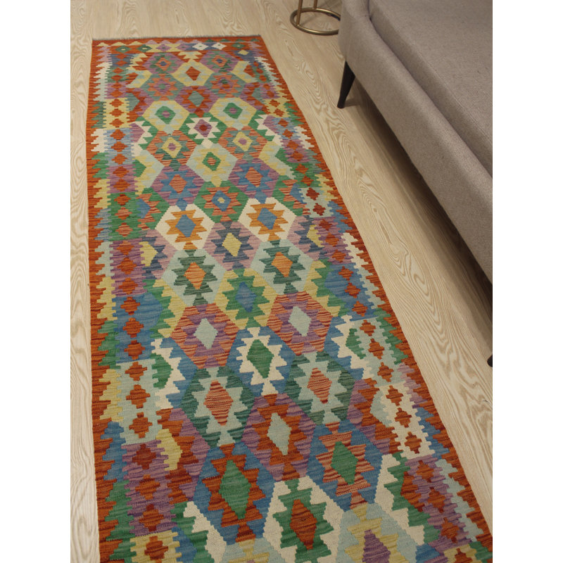 Foundry Select Runner Hults Southwestern Hand Woven Wool Red Green Area Rug Wayfair