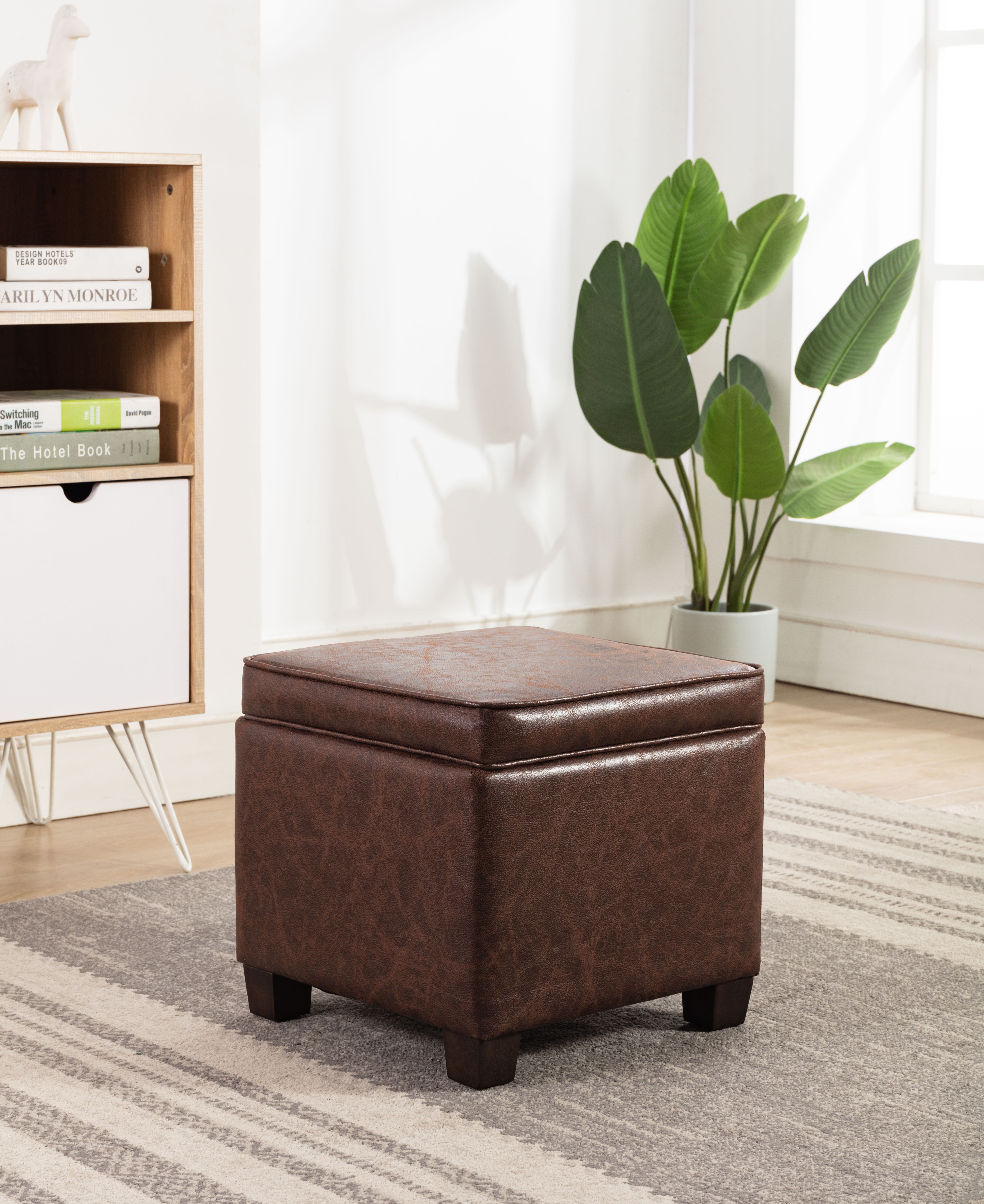 white storage bench with cushion on Winston Porter Hovnan 17 5 Square Storage Ottoman Reviews Wayfair