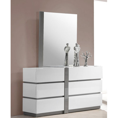 Kajal 6 Drawer Double Dresser With Mirror Orren Ellis