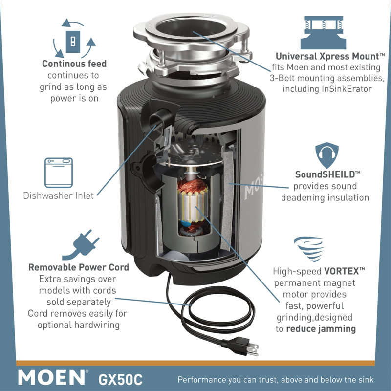 Gx50c Moen Gx Series 1 2 Hp Continuous Garbage Disposal Reviews Wayfair