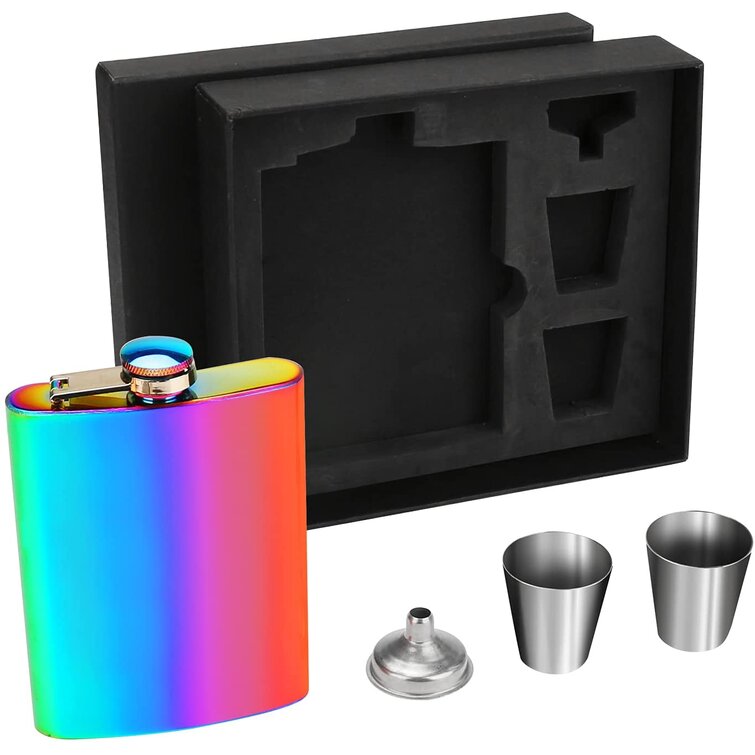 New 8 oz Rainbow Stainless Steel Hip Flask Drink Whiskey Vodka Case Pocket Gift