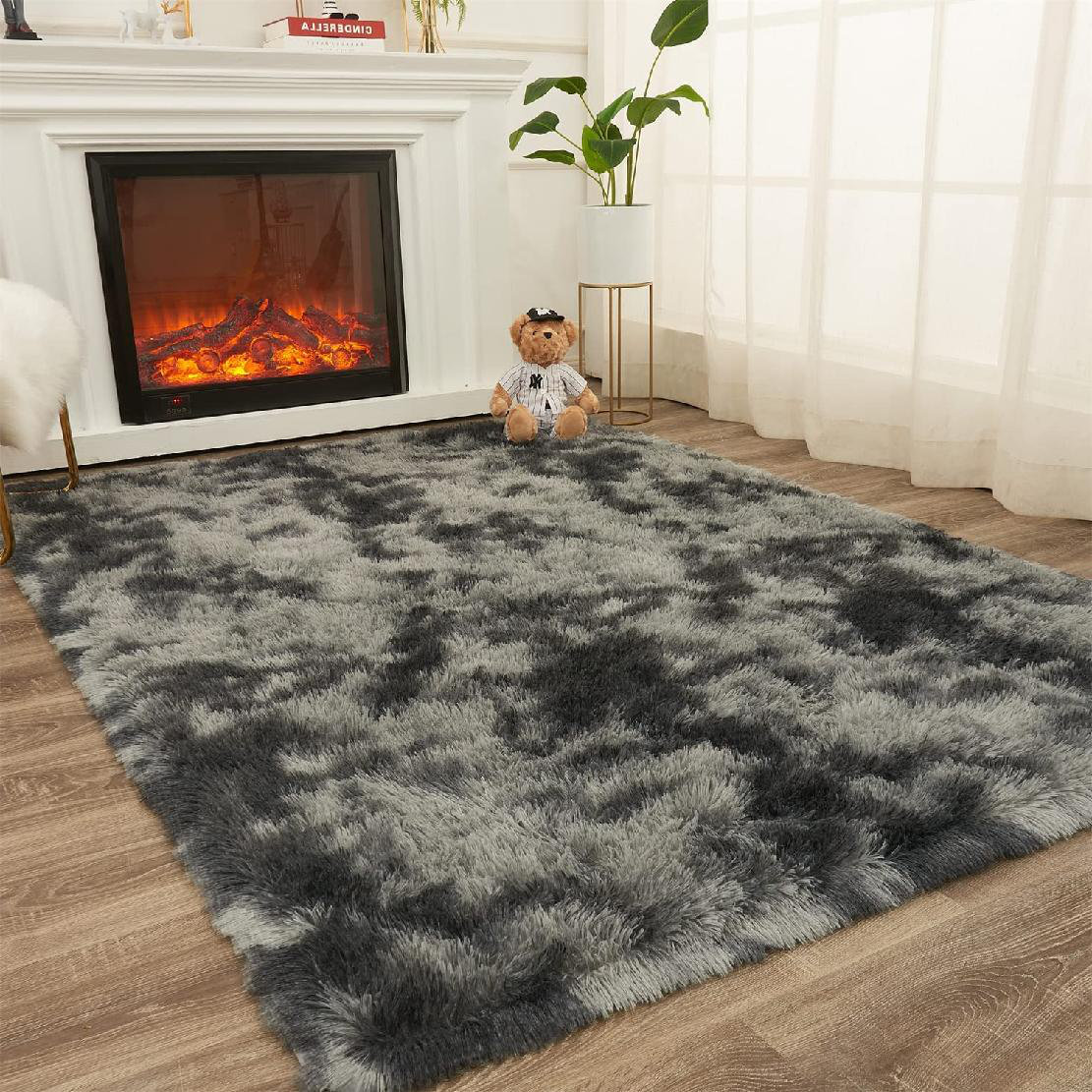 Mercer41 Delavallade Machine Woven Microfiber Area Rug in Black/Gray
