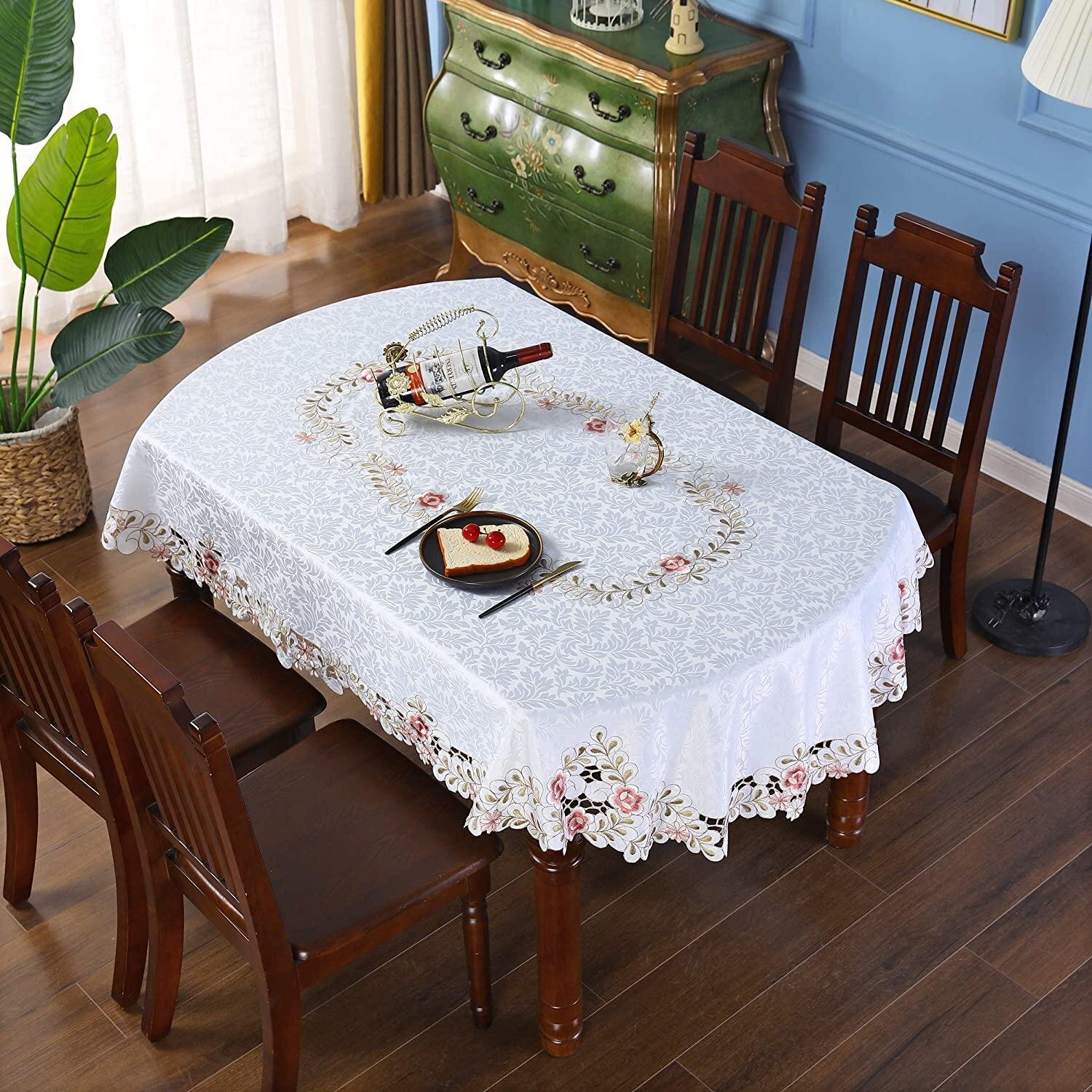 Embroidered Table Runner Dining Table Cloth Cover Mats Wedding Party Decor Satin 