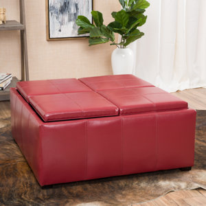 Adrielle Cube Shaped Faux Leather Tray Top Ottoman