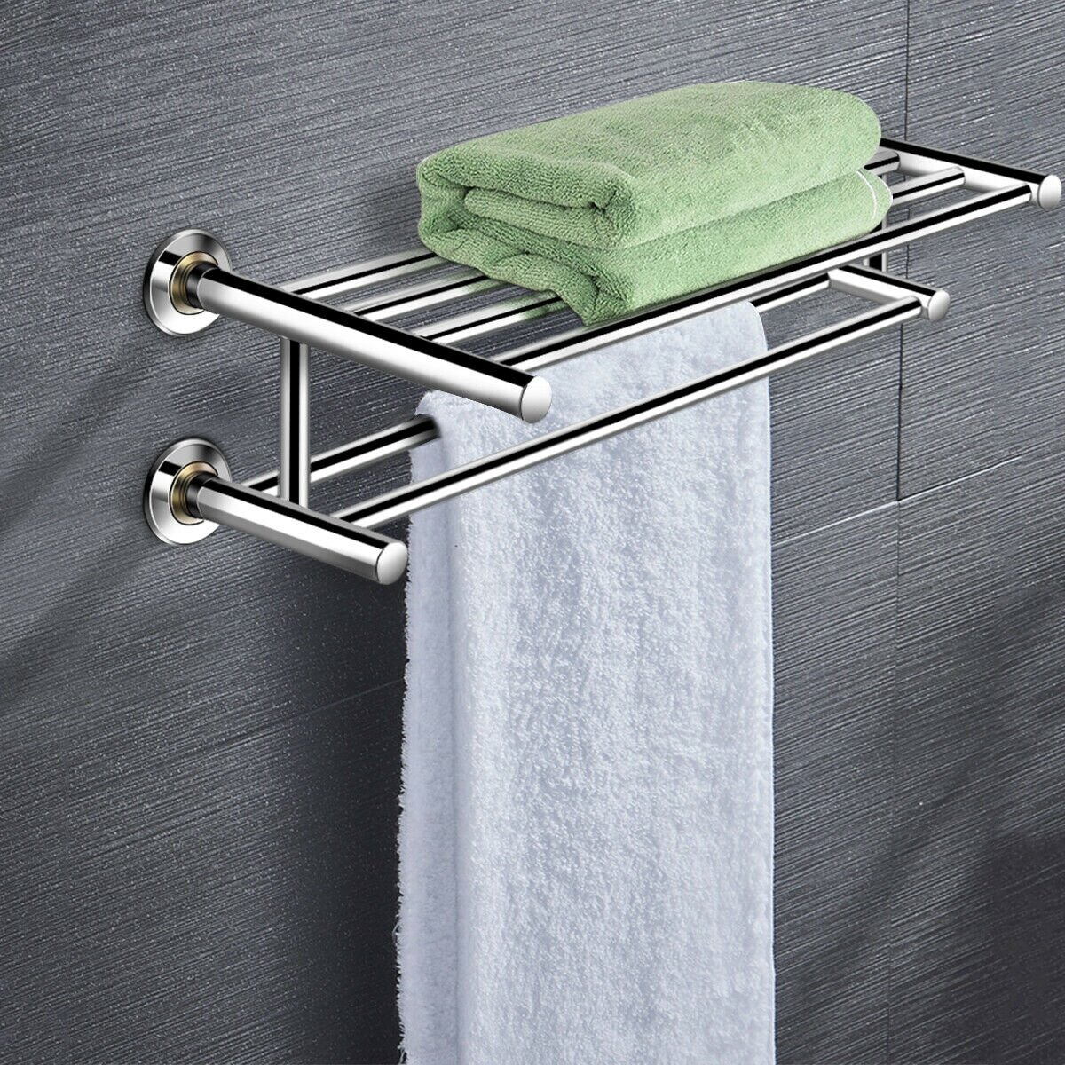 Wall-Mounted Towel Rack with Shelf Bathroom Towel Rack Stainless Steel Hanging Ring Towel Ring Household Ring Single Layer Hand Towel 
