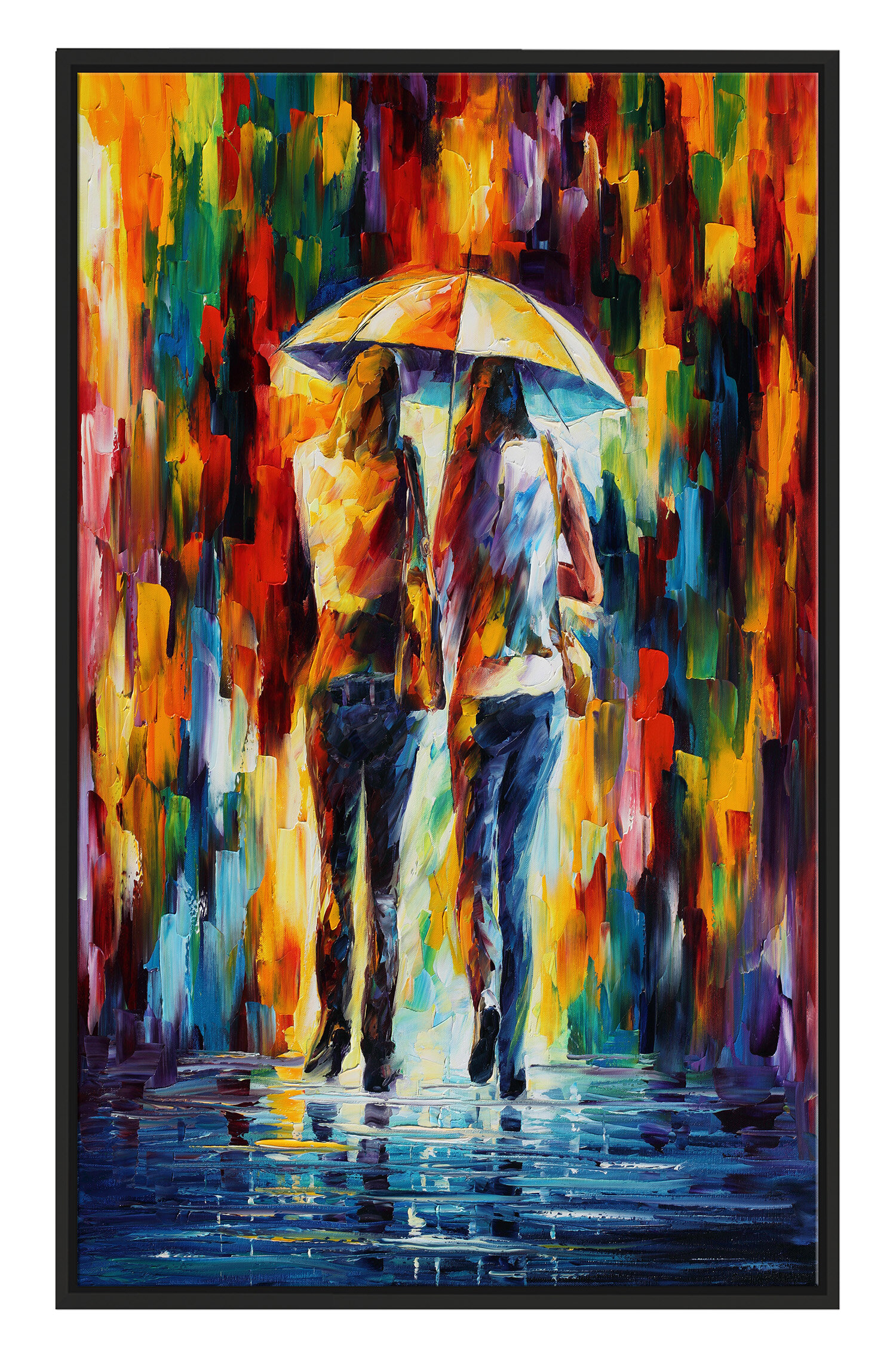 Winston Porter Friends Under The Rain Framed Oil Painting Print On Wrapped Canvas Wayfair