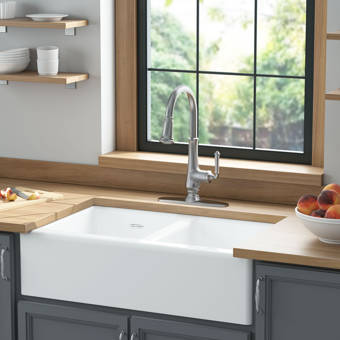 Kingston Brass Arcticstone 33 L X 18 W Double Basin Farmhouse Kitchen Sink With Basket Strainer Wayfair