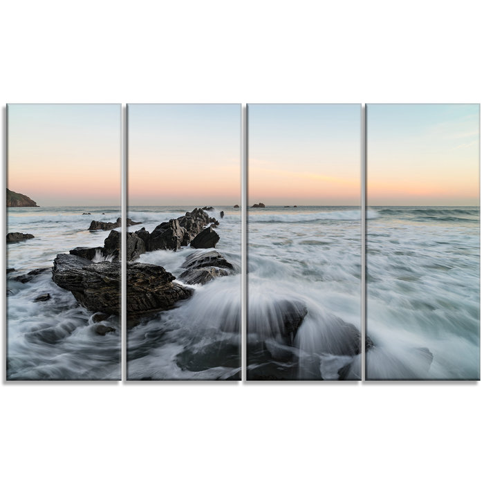 Designart Bay Of Biscay White Waves Hitting Beach Graphic Art Print Multi Piece Image On Wrapped Canvas Wayfair