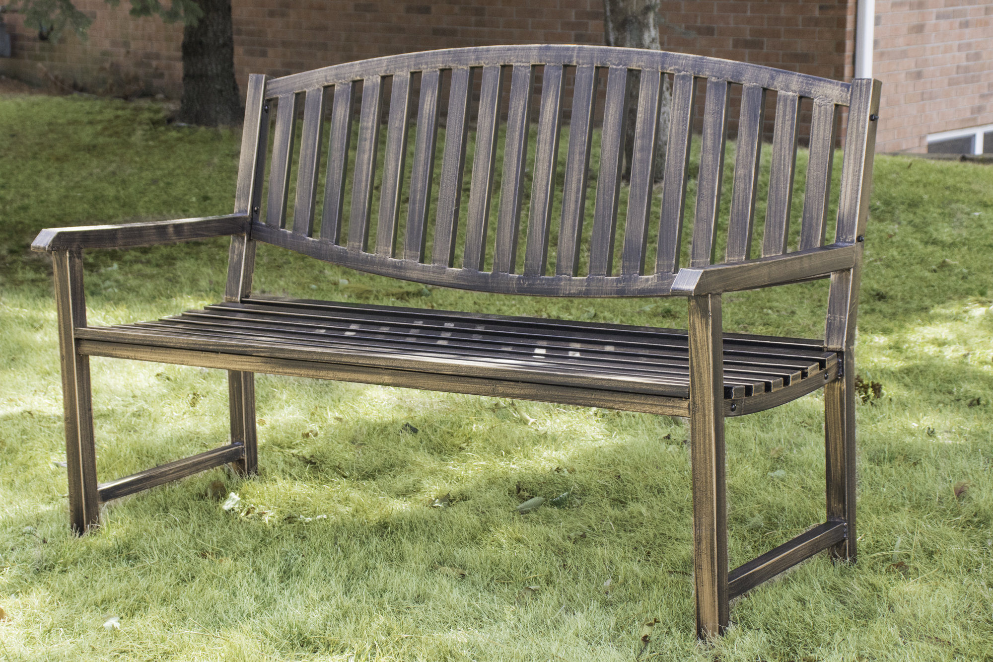 Millwood Pines Katelyn Slatted Metal Park Bench Reviews Wayfair