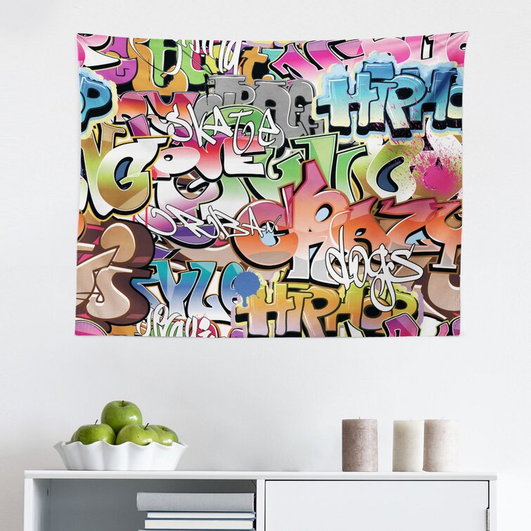 East Urban Home Ambesonne Urban Graffiti Tapestry Blockbuster Style Graffiti Sprayed Overlapping Blocky Letters Street Art Fabric Wall Hanging Decor For Bedroom Living Room Dorm 28 X 23 Multicolor Wayfair