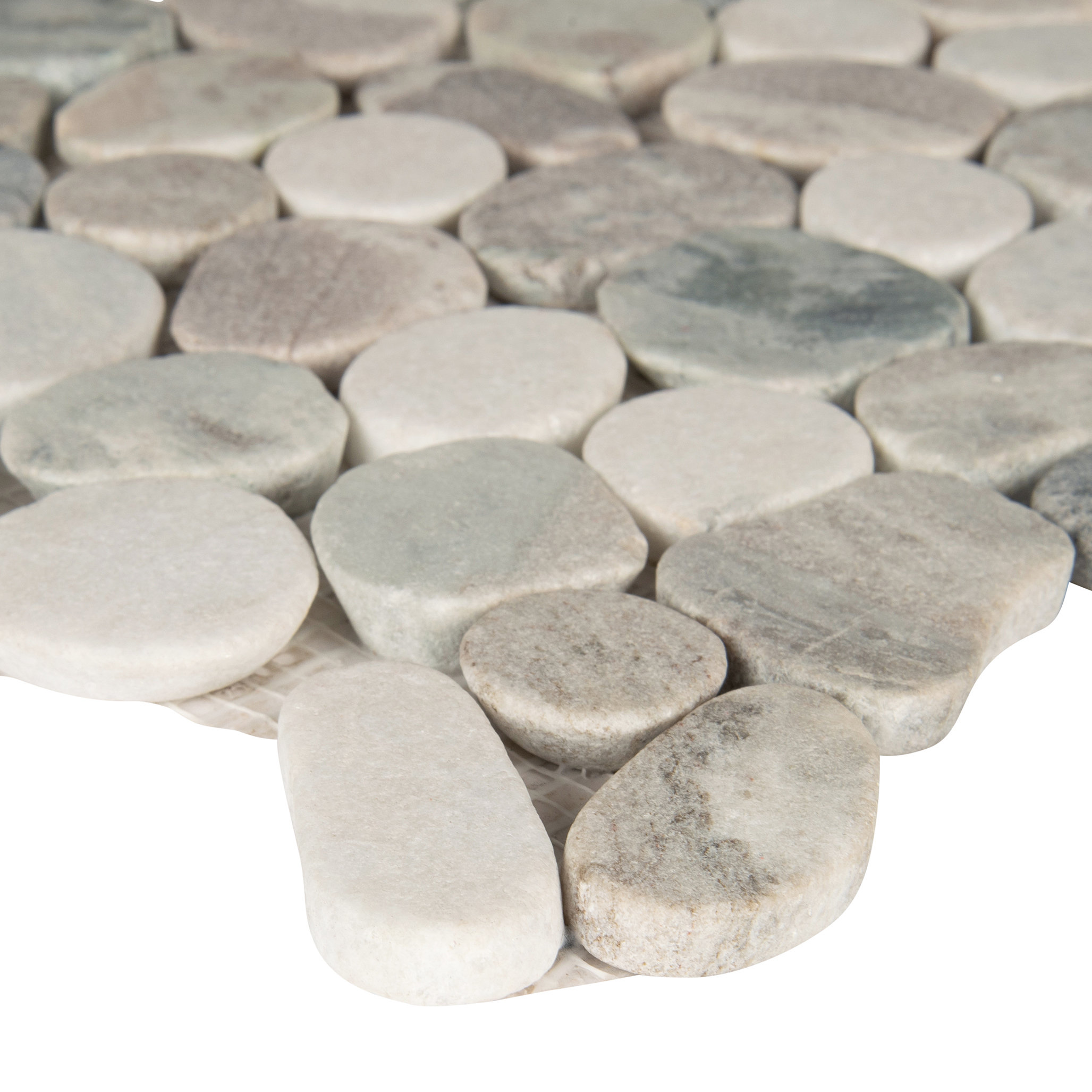 Mosaic Tiles Natural Stone Marble Pebble Grey Polished Wall Mirror
