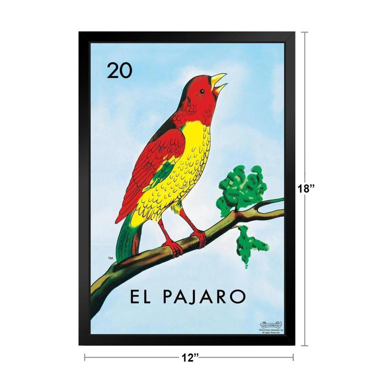 20 El Pajaro Bird Loteria Card Mexican Bingo Lottery Black Wood Framed Art  Poster 14X20 - Picture Frame Print