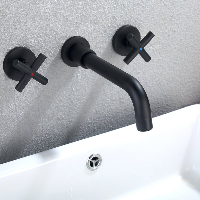Watqen Double Handle Wall Mounted Bathroom Faucet Reviews Wayfair