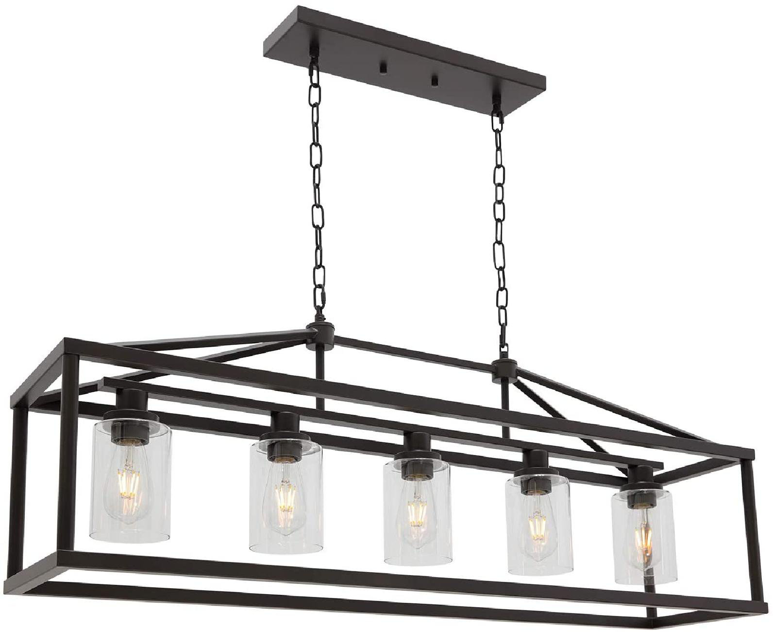 Rustic Farmhouse Chandelier 5 Light Modern Rectangle Dining Room Light Fixture Hanging Oil Rubbed Bronze Kitchen Island Cage Pendant Lighting With ...