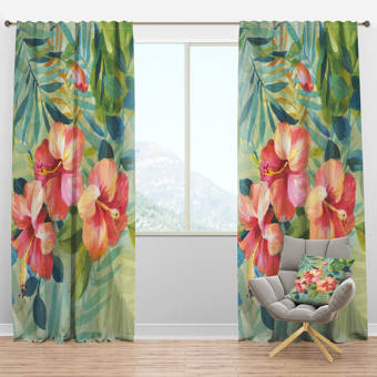 Designart Mid Century Tropical Palm Leaves I Floral Semi Sheer Thermal Rod Pocket Curtain Panels Wayfair