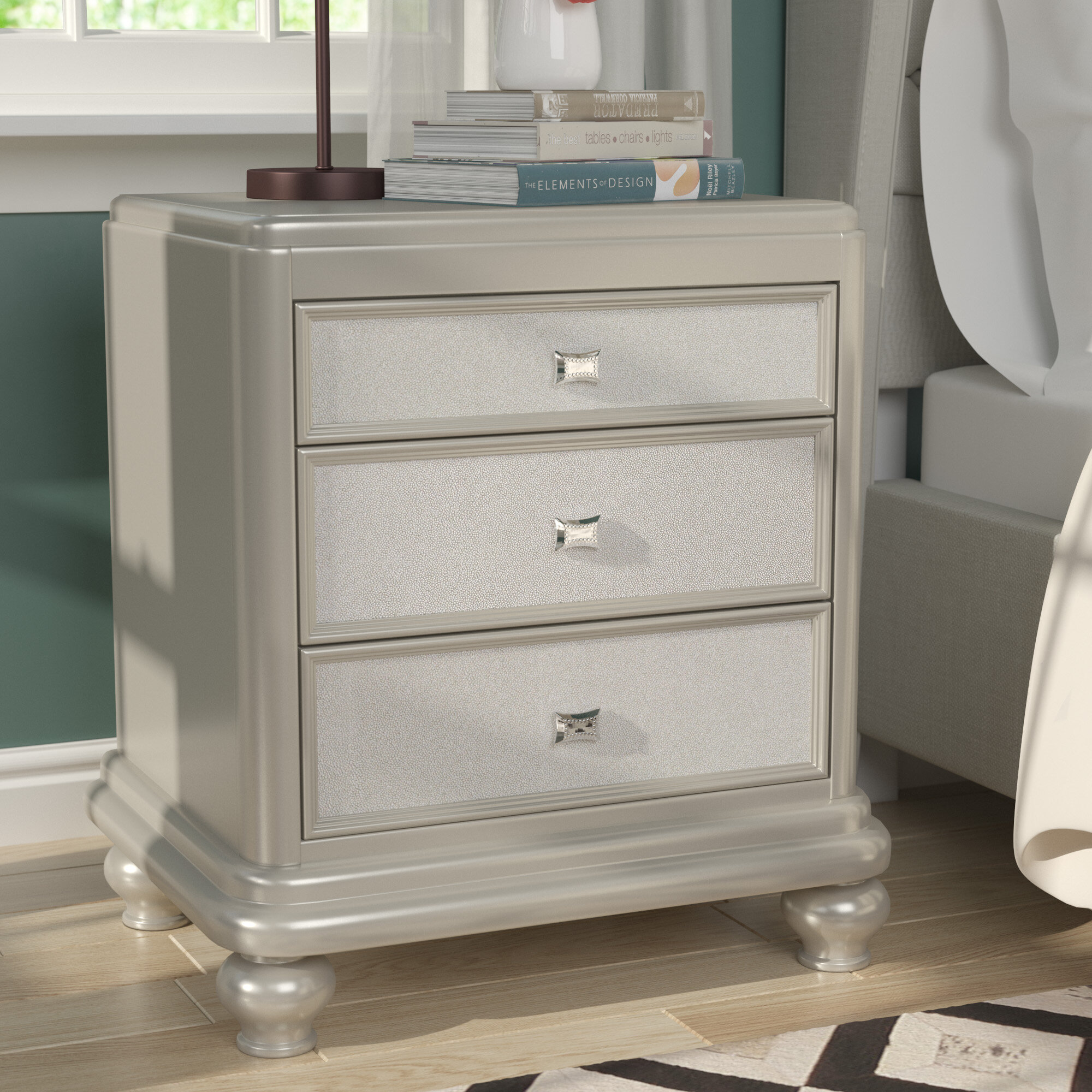 Willa Arlo Interiors Guillaume 3 Drawer Nightstand In Silver Reviews Wayfair
