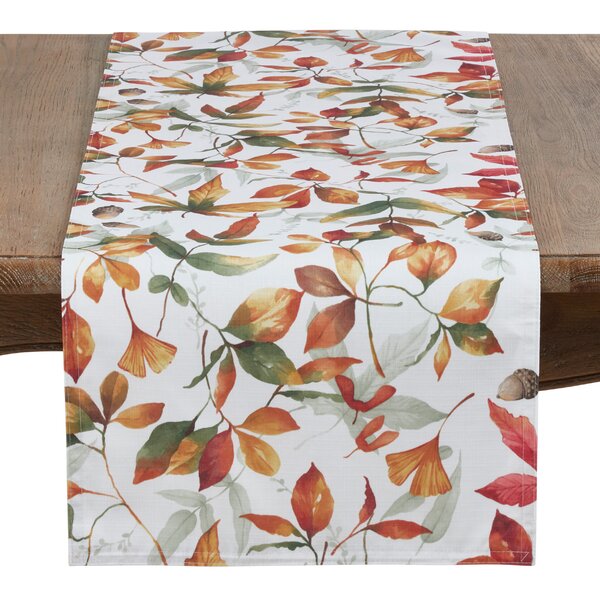 Faux Suede Acorns & Fallen Leaves Thanksgiving & Fall Decor Table Runner 68"x13" 