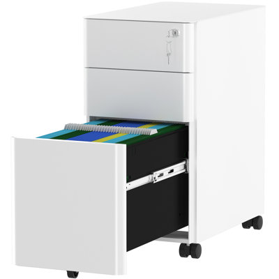 11.8" Wide 3 -Drawer Mobile Steel Vertical Filing Cabinet