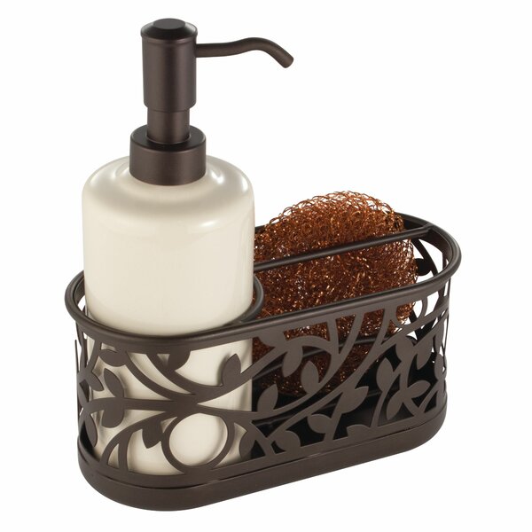 Plastic Soap Dispenser with Brushed Steel Top and Fixed Sponge Holder Bronze 