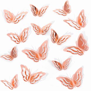8 Baby Pink 3D Nursery Baby Sparkling Girls Bedroom Butterfly Stickers 3" Each 
