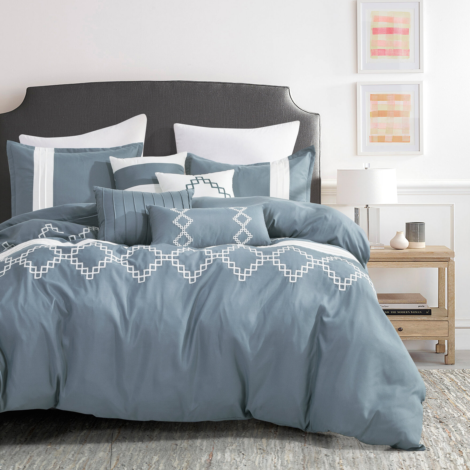 Comforter Set 7 Piece King Queen With Bedskirt Modern Deco Bedding Bedspread New 