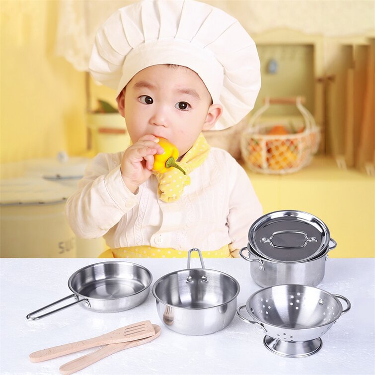 Wooden Kitchen Play Cooking Food Set Pretend Play Game for Boys Girls 7pcs 