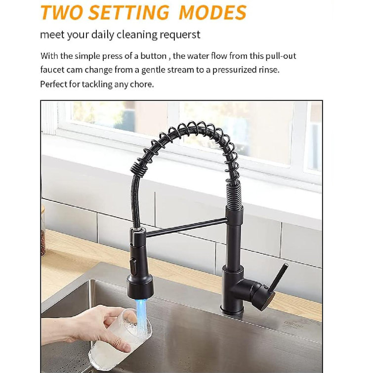 Kitchen Faucet LED Light, Kitchen Faucets With Pull Down Sprayer 304  Stainless Steel Matte Black Industrial Single Handle Faucet For Farmhouse  Camper ...