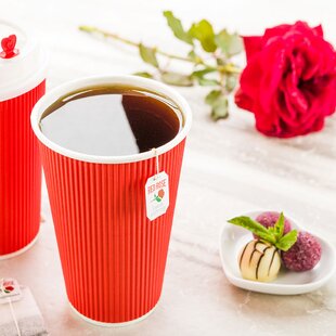 8/12/16oz RED DISPOSABLE PAPER CUPS FOR HOT DRINKS WITH LIDS STRONG RIPPLE CUPS 