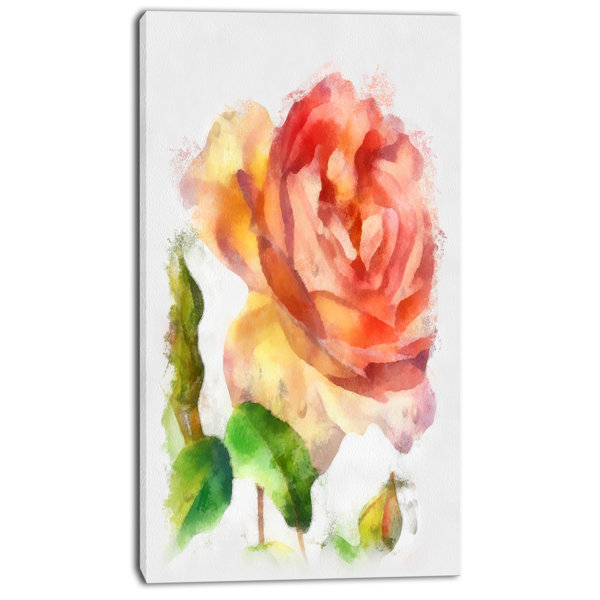 Designart Bloomy Red Rose Watercolor Drawing Painting Print On