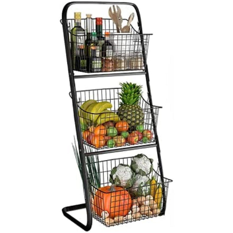 Metal Market Basket Stand, 3 Tiers Storage Basket Organizer, Fruit  Vegetable Produce Metal Hanging Storage Bin For Kitchen,Bathroom Tower  Baskets ...