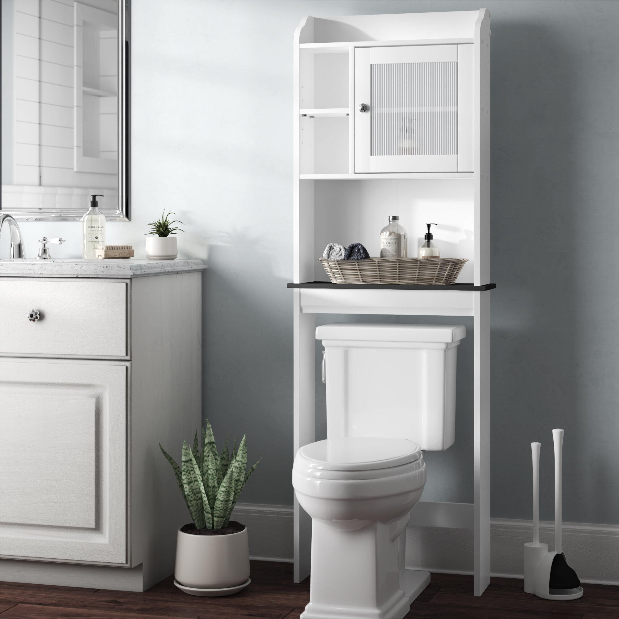 Wooden Bathroom Cabinet Storage Shelf Free Standing Toilet Paper Cupboard 26" US 