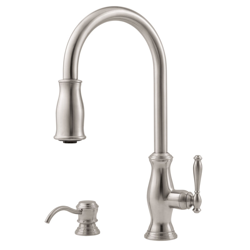 Pfister Hanover Pull Out Single Handle Kitchen Faucet With Soap Dispenser Reviews Wayfair