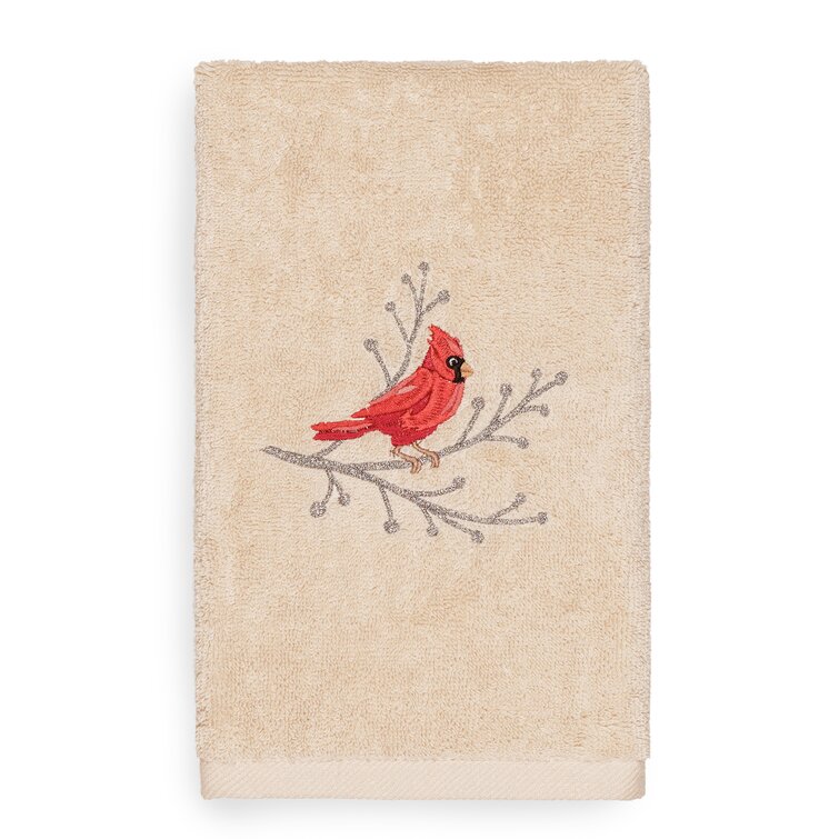 Kitchen Towel 16" x 25" Embroidered Red Cardinal Terry Loop 100% Cotton Set of 2 