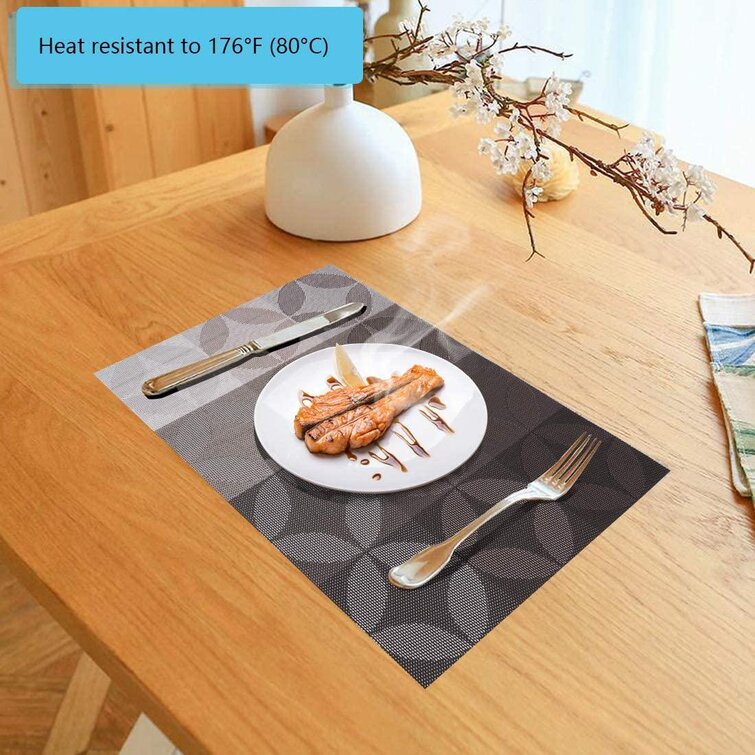 TOP BEAUTY Placemats Set of 6 Woven Vinyl Table Mats PVC Heat Insulation Stain Resistant Non Slip Kitchen Dining Table Decoration 