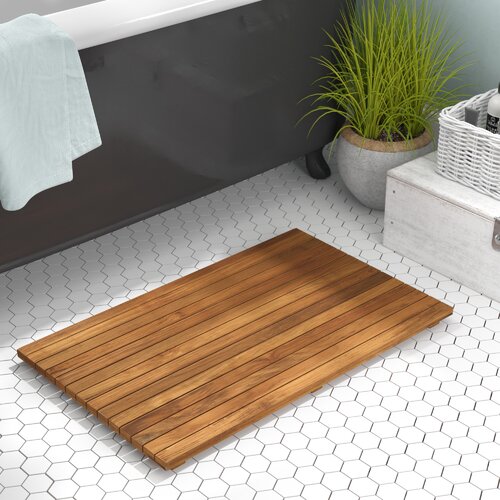 Beachcrest Home Felton Rectangle Teak Wood Non Slip Bath Rug Reviews Wayfair