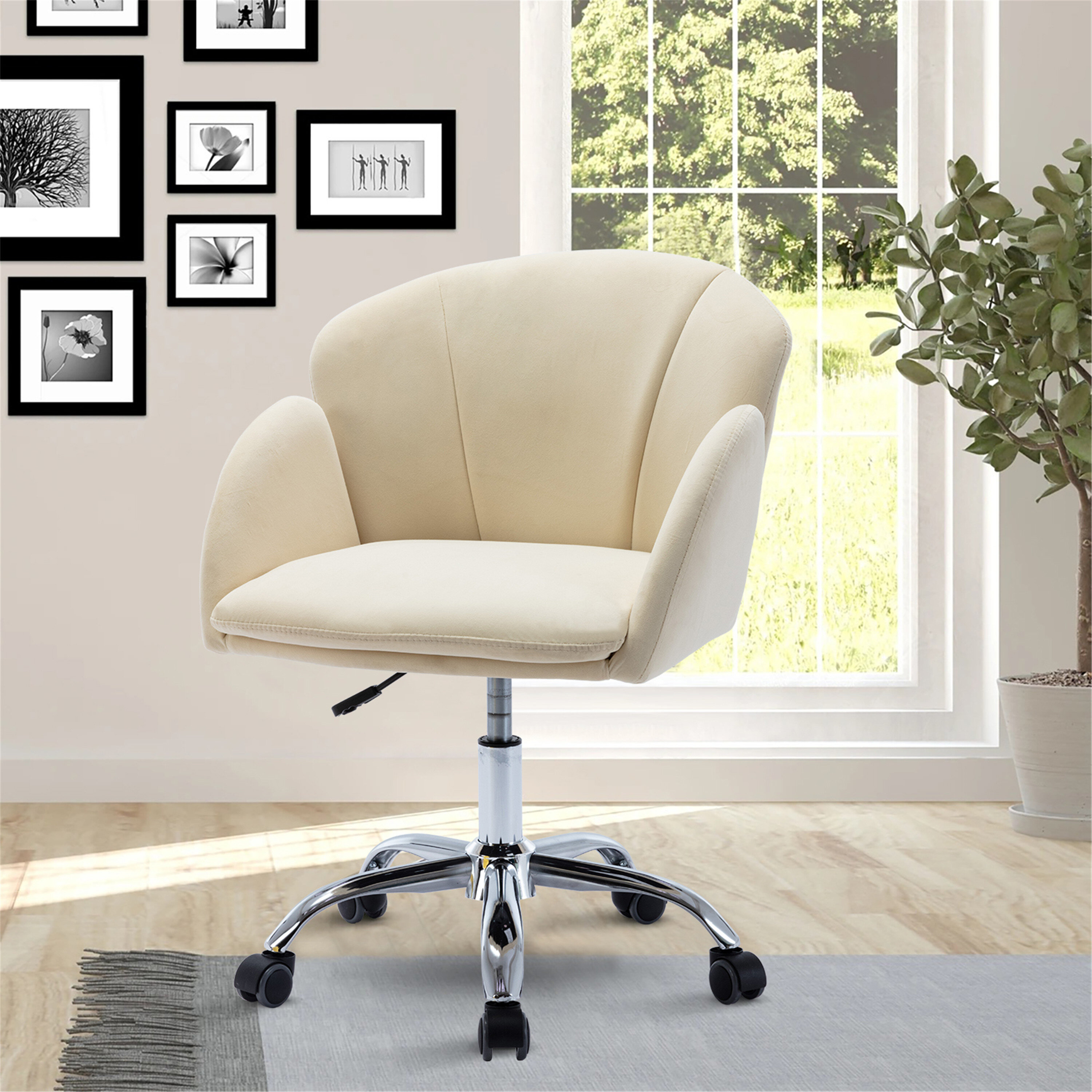 Mercer41 24 02 X 22 83 X30 71 34 65 H Swivel Office Chair For Living Room Bed Room Modern Leisure Adjustable Office Chair Ivory Velvet Wayfair