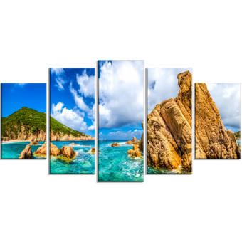 Designart Massive Blue Waves Breaking Beach 5 Piece Wall Art On Wrapped Canvas Set Wayfair