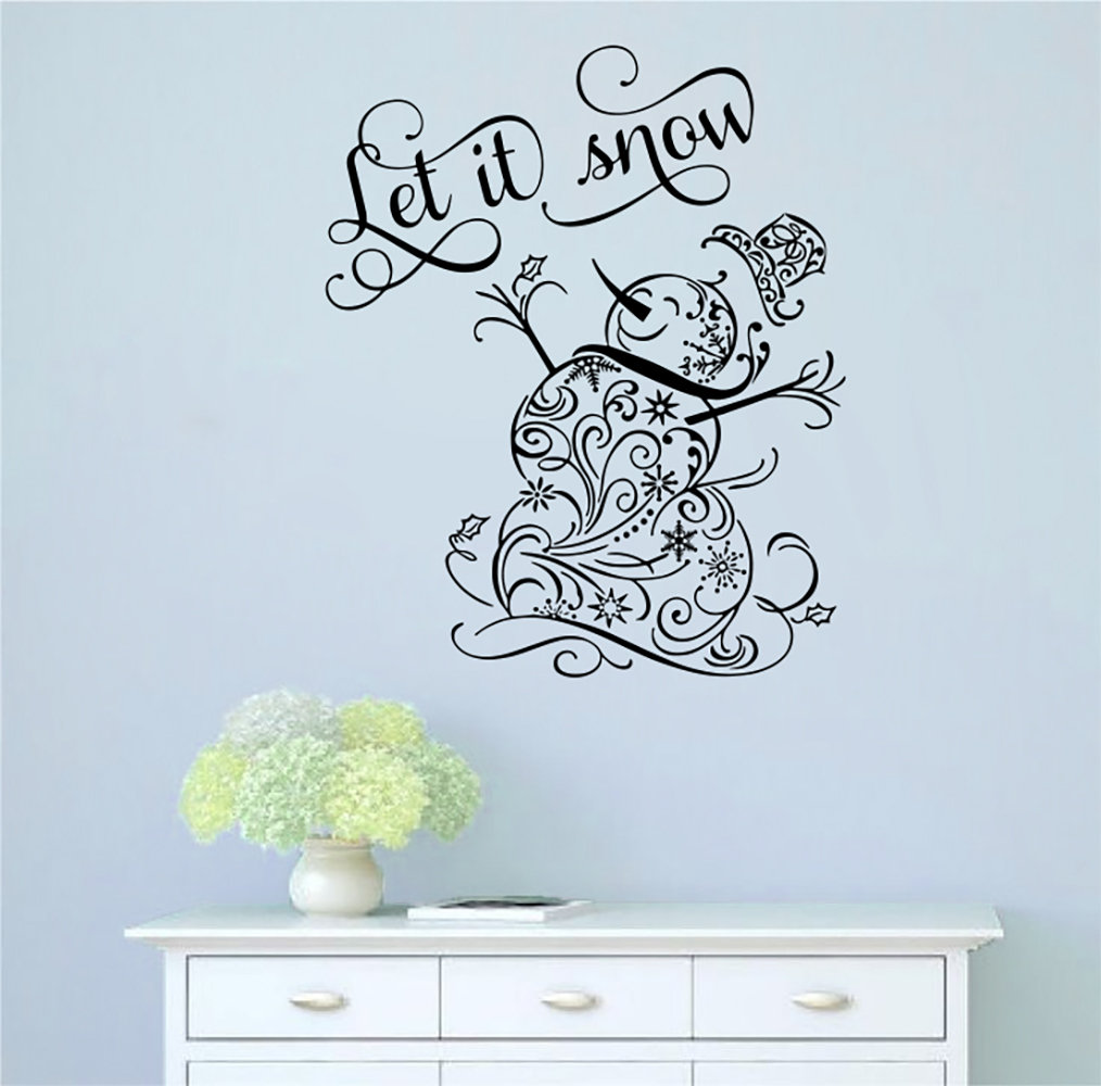 The Holiday Aisle Let It Snow Snowman Vinyl Words Wall Decal Wayfair