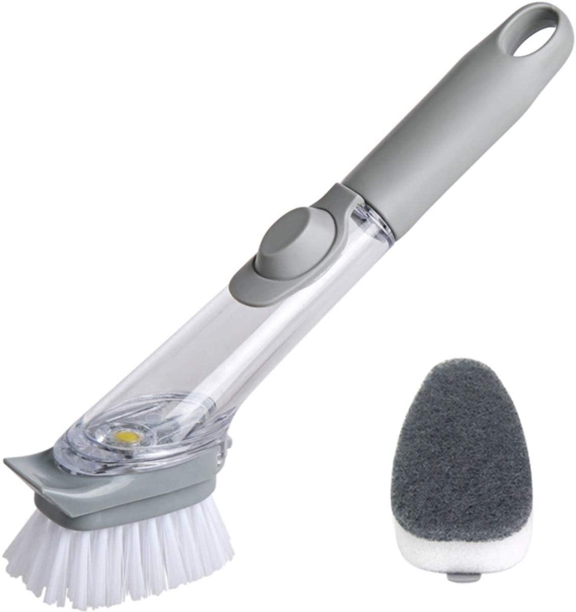 Soap Dispensing Dish Bristles Brushes Sponge Head Kitchen Clean Scrub Brush Set 