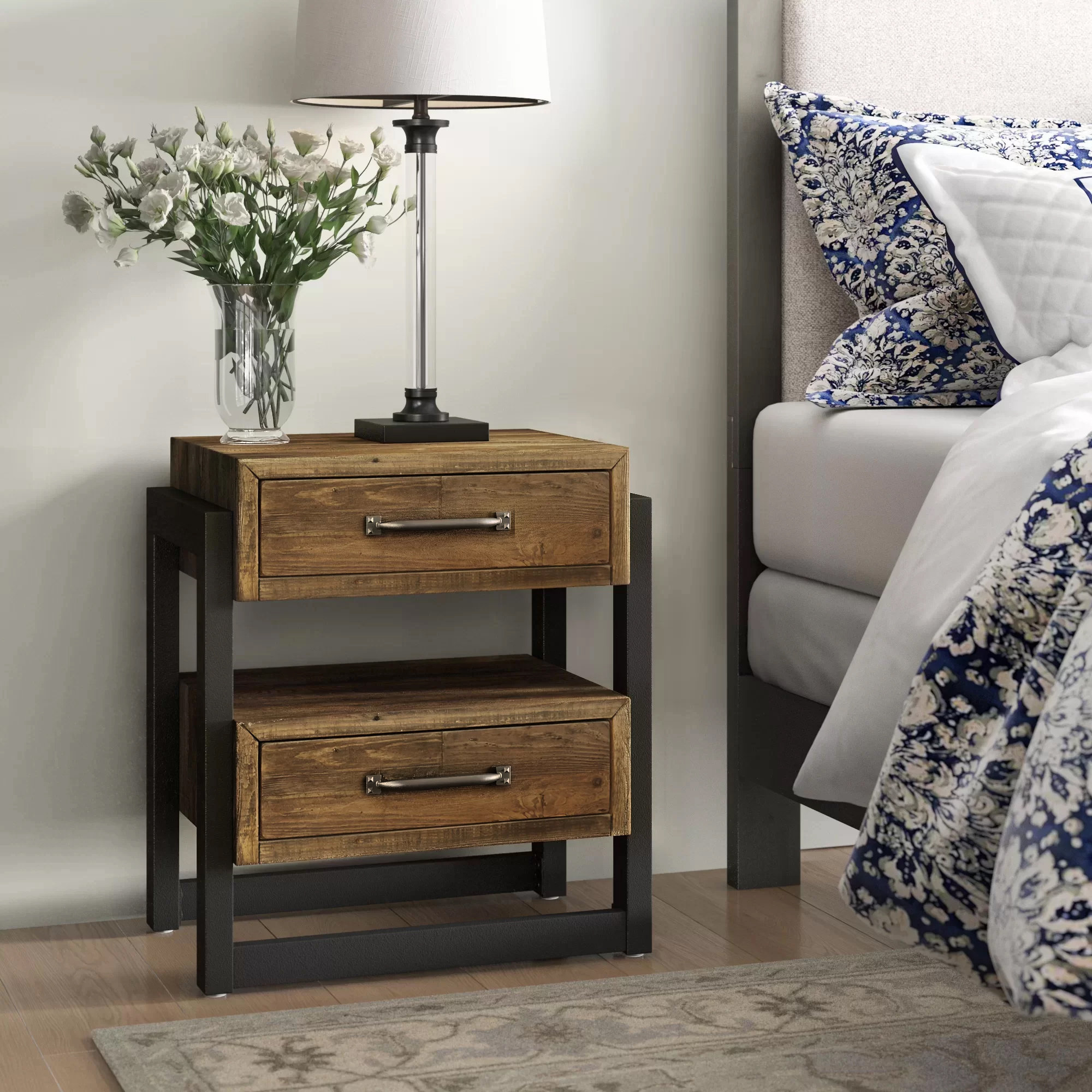 Nightstands 2 Drawer Night Stands In Black Woodgrain Set Of 2 Home Garden Vibranthns Lk