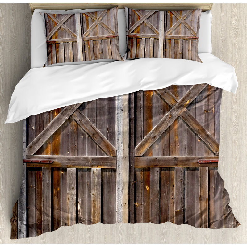 Ambesonne Rustic Old Wooden Barn Door Of Farmhouse Duvet Cover Set