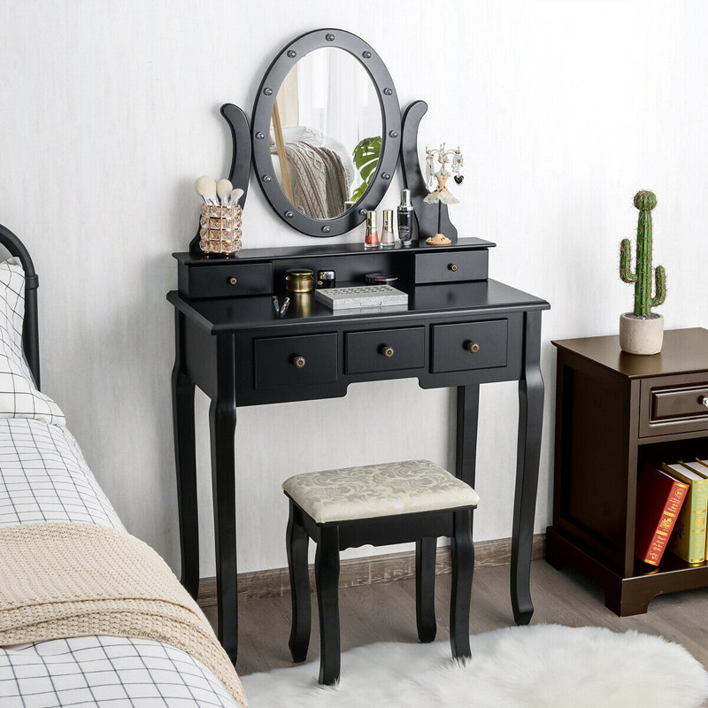 Charlton Home Oldfield 5 Drawer Makeup Vanity Set With Mirror