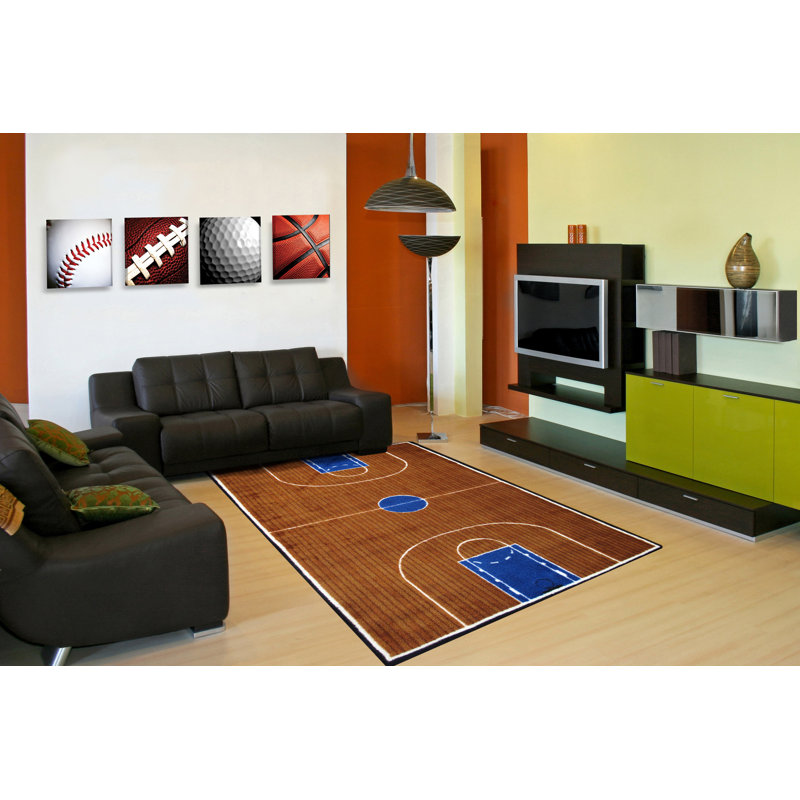 Zoomie Kids Horner Basketball Court Sports Brown Area Rug
