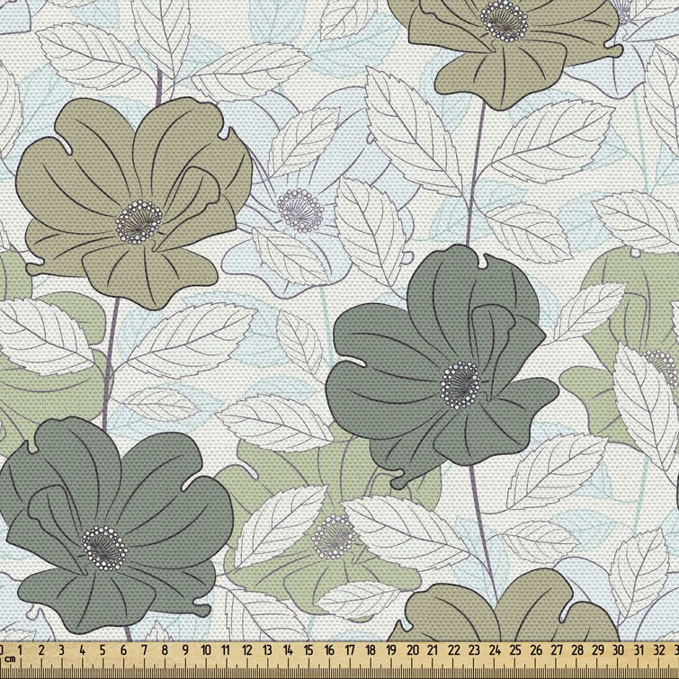FLORAL Stylized Design Olive Lime Leaf GREEN COTTON 4.5 yard piece Fabric