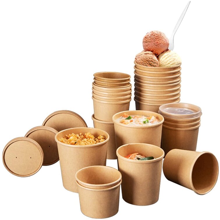 Mingshanancient Disposable Soup Bowls With Lids 25 Pack Paper Bowls Microwaveable Soup Containers To Go Eco Friendly Kraft Paper Soup Containers For Store Soup Sumo Ice Cream Or Pickle Frozen Yogurt 26oz