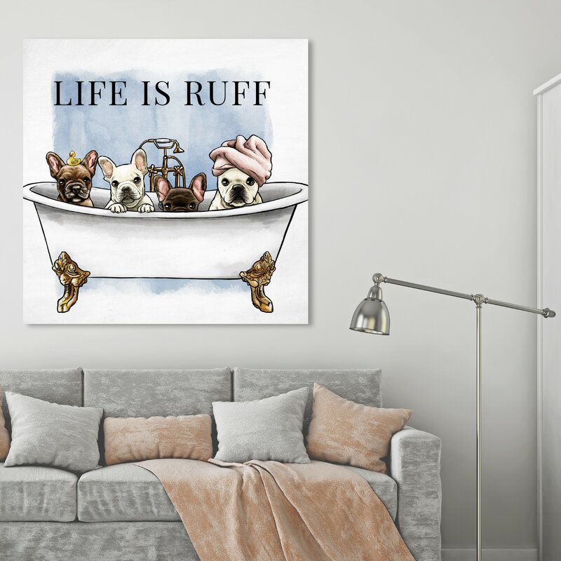 'Bath and Laundry Life is Ruff and French Bulldogs' - Picture Frame Graphic Art Print
